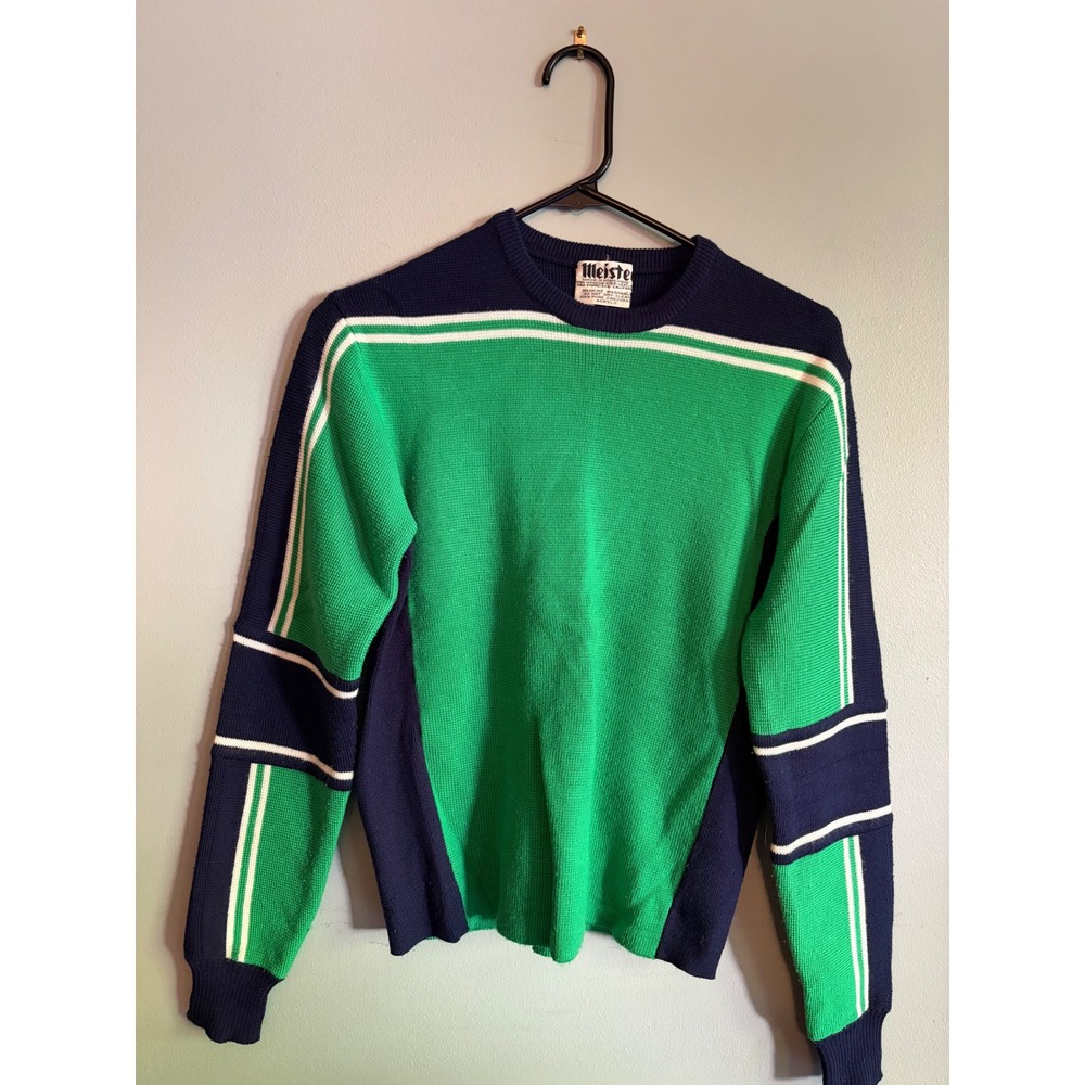 Vintage Meister Ski Sweater Green Navy Blue Colorblock Knit Acrylic Womens M S